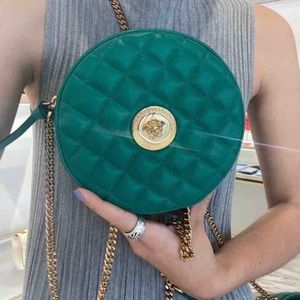 Versace La Medusa Round Quilted Green Leather Cross Body Bag